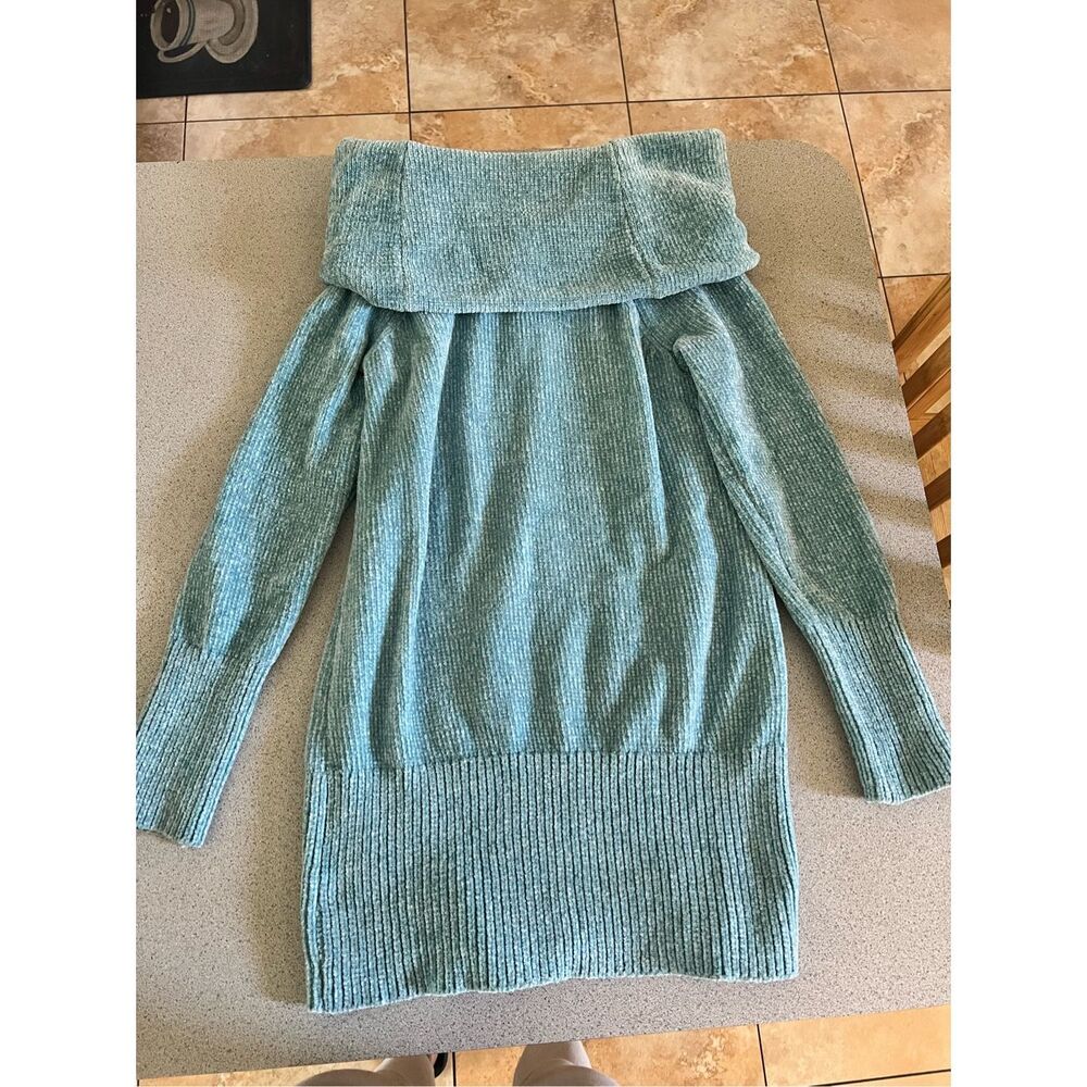 White House Black Market Soft Cowl Neck sweater dress tunic top blue velour s